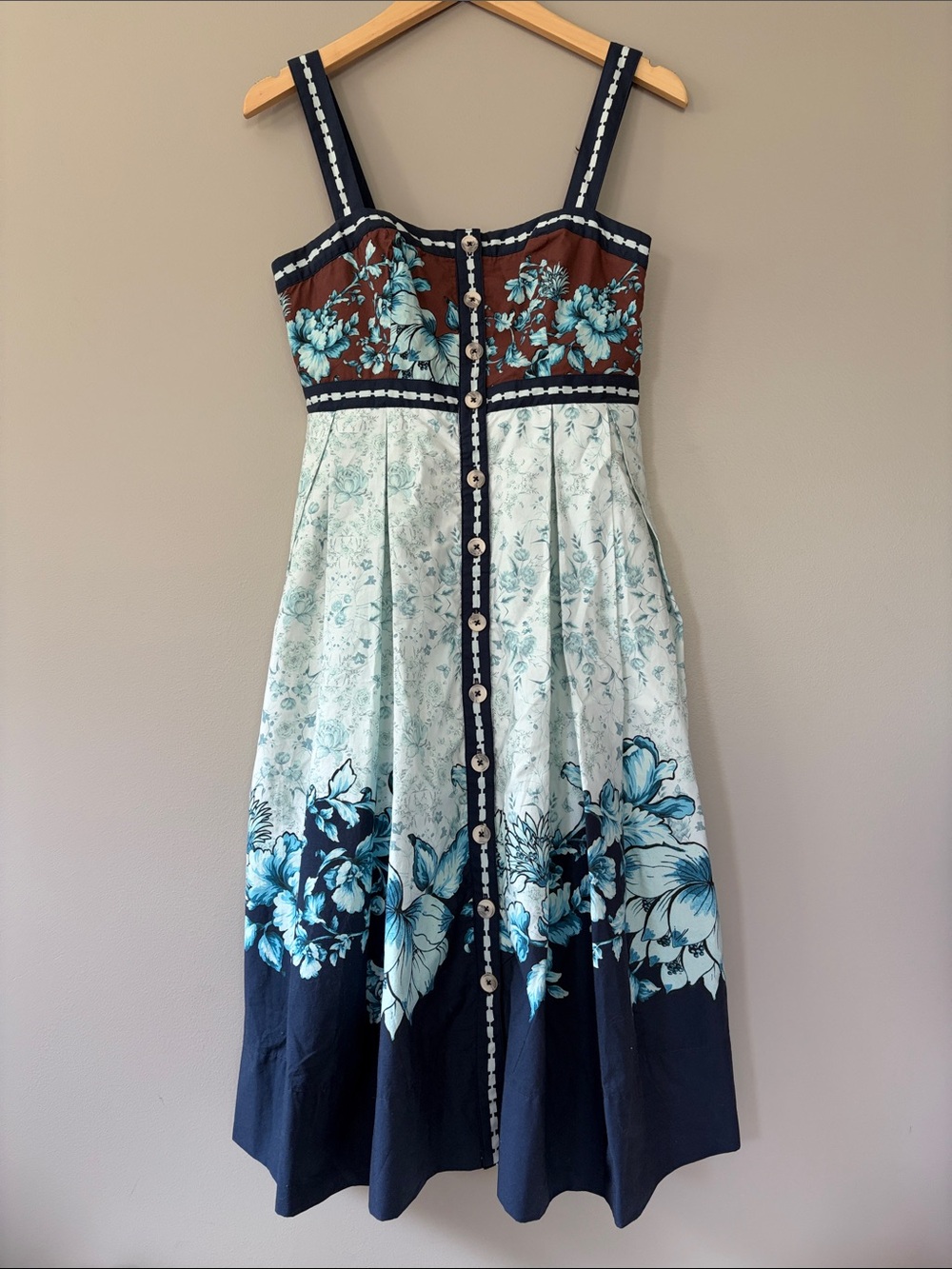 Anthropologie Maeve Sleeveless Square Neck Button Front Floral Midi Dress XS‎